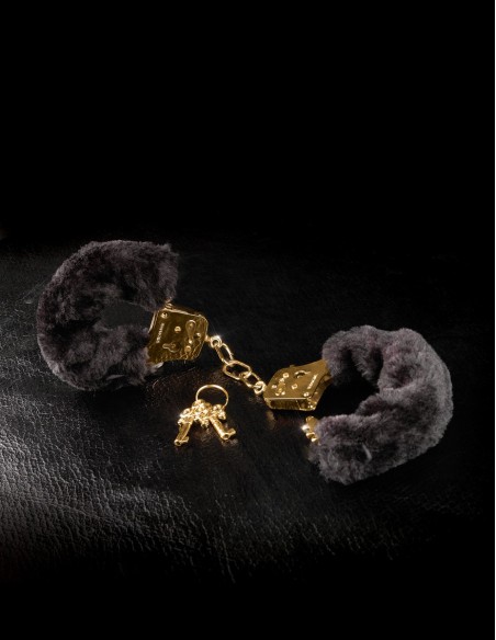 Menottes Gold Furry Noires Menottes Gold Furry Noires