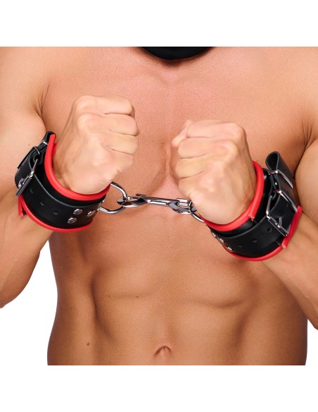 Menottes Rembourrées en cuir pour les poignets Noir-Rouge Menottes Rembourrées en cuir pour les poignets Noir-Rouge