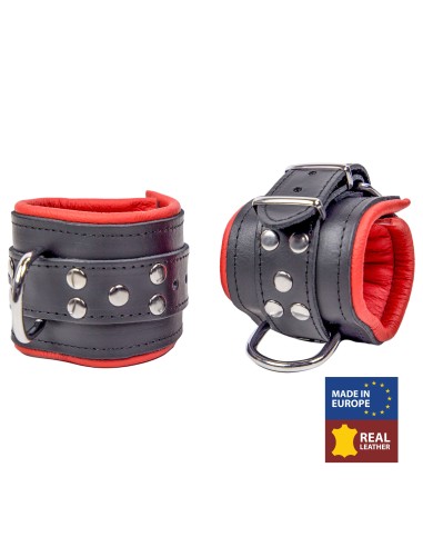 Menottes Rembourrées en cuir pour les poignets Noir-Rouge