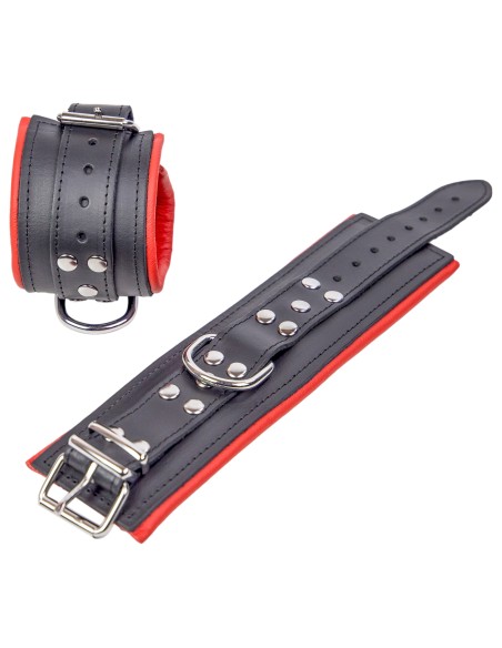 Menottes Rembourrées en cuir pour les poignets Noir-Rouge Menottes Rembourrées en cuir pour les poignets Noir-Rouge