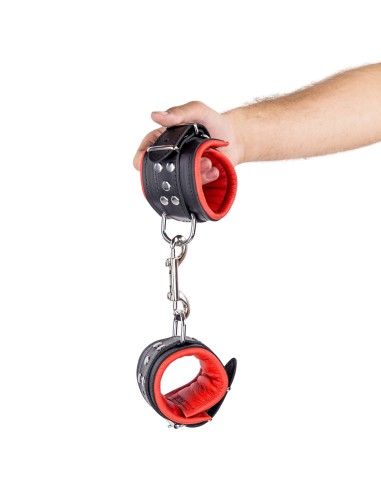 Menottes Rembourrées en cuir pour les poignets Noir-Rouge