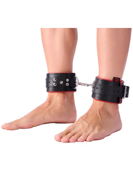 Menottes rembourrées en cuir pour les chevilles Noir-Rouge