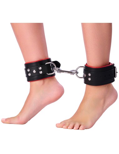 Menottes rembourrées en cuir pour les chevilles Noir-Rouge