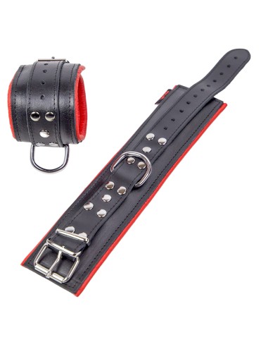 Menottes rembourrées en cuir pour les chevilles Noir-Rouge