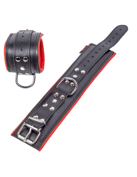 Menottes rembourrées en cuir pour les chevilles Noir-Rouge