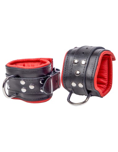 Menottes rembourrées en cuir pour les chevilles Noir-Rouge