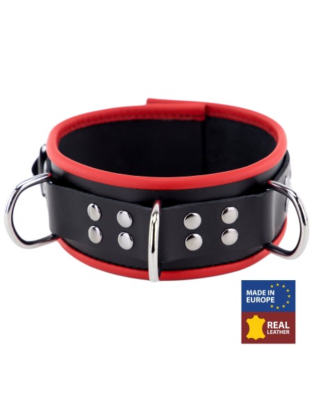 Collier en cuir avec 3 Anneaux D Rouge Collier en cuir avec 3 Anneaux D Rouge