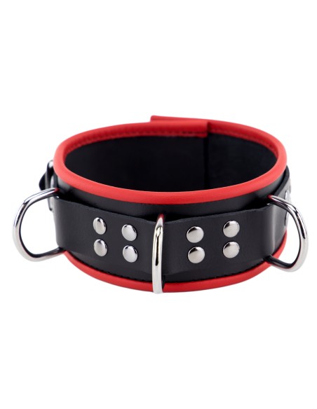 Collier en cuir avec 3 Anneaux D Rouge Collier en cuir avec 3 Anneaux D Rouge