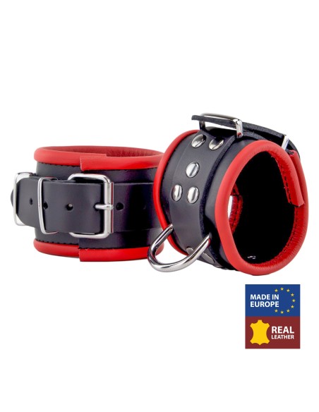 Menottes en cuir pour poignets Noir-Rouge