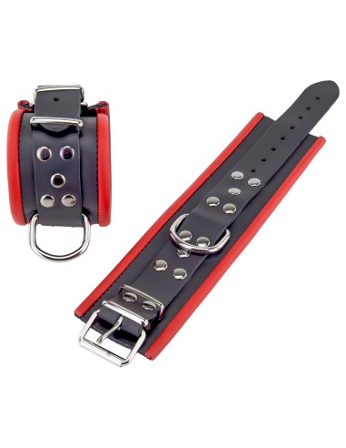 Menottes en cuir pour poignets Noir-Rouge