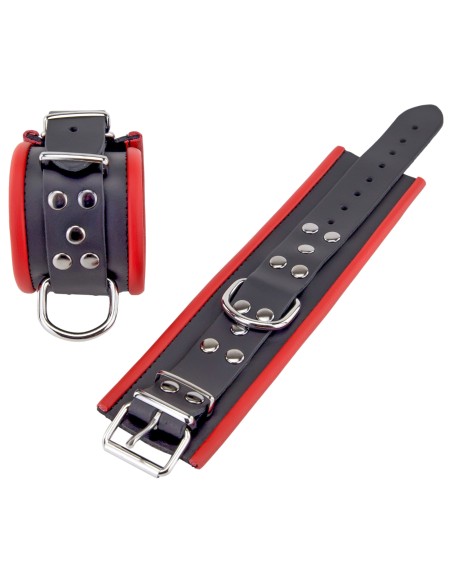 Menottes en cuir pour poignets Noir-Rouge