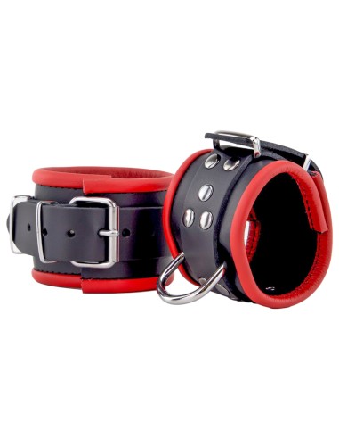 Menottes en cuir pour poignets Noir-Rouge
