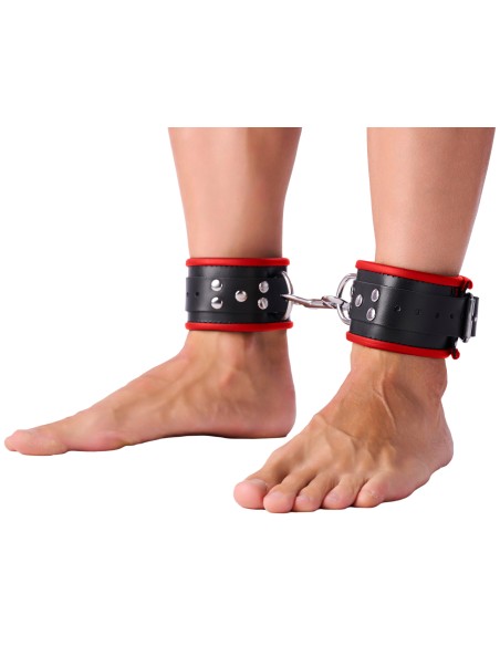 Menottes en cuir pour les chevilles Noir-Rouge