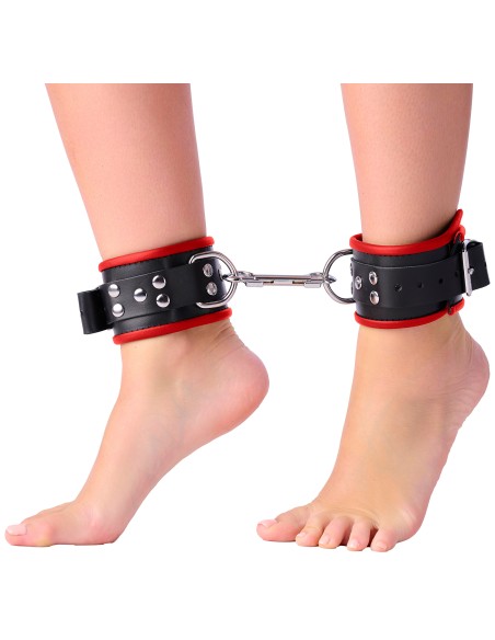 Menottes en cuir pour les chevilles Noir-Rouge