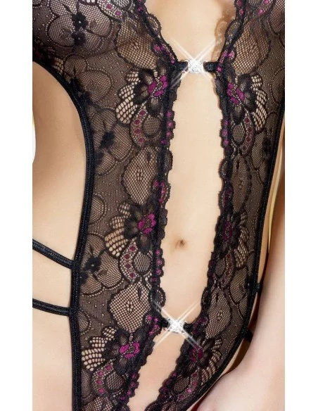 Body string dentelle avec strass - Noir