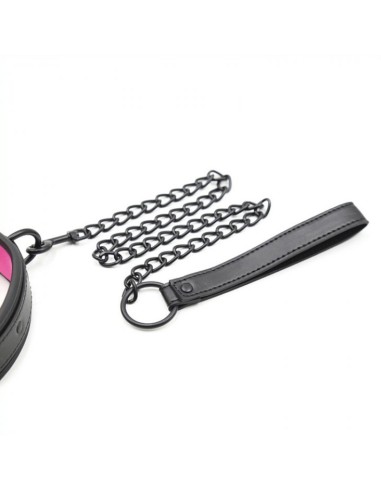 Collier + Laisse Noir - Rose