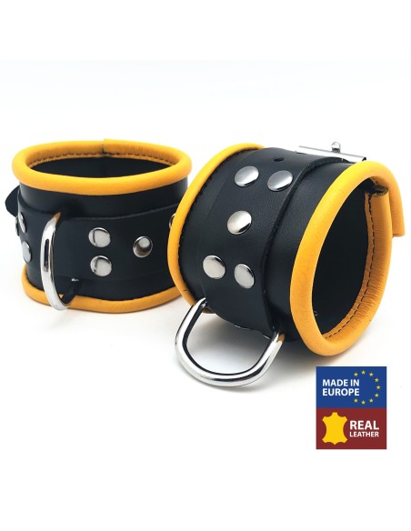 Menottes en cuir pour Poignets Noir-Jaune Menottes en cuir pour Poignets Noir-Jaune