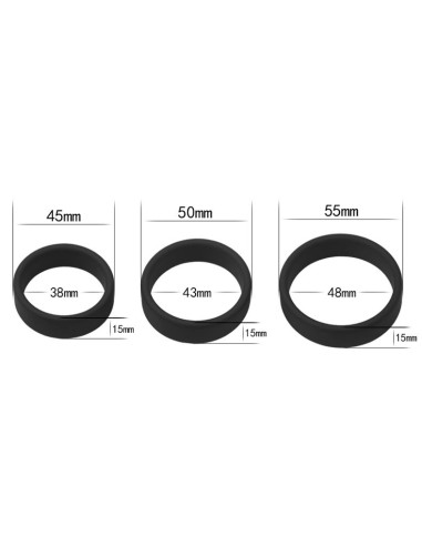 Pack de 3 cockrings silicone SiliRing Noirs