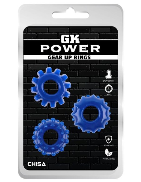 Lot de 3 Cockrings souples Gear Up Bleus