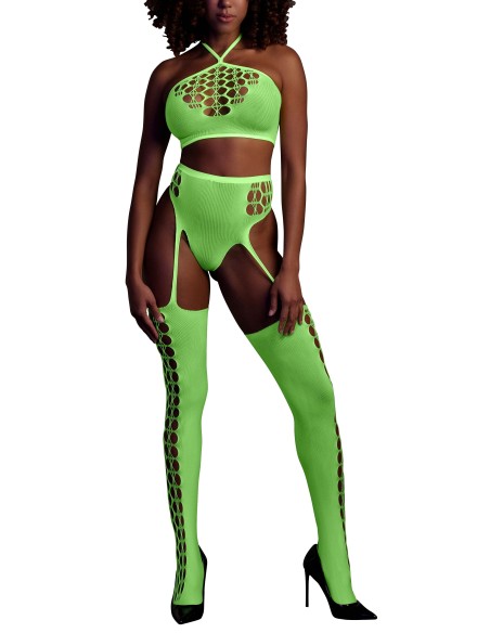Ensemble Bustier et Porte-Jarretelles 2 Pièces Vert Fluo