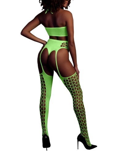 Ensemble Bustier et Porte-Jarretelles 2 Pièces Vert Fluo