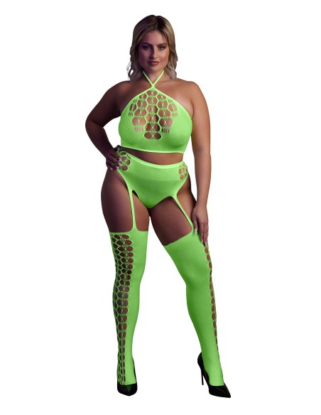 Ensemble Bustier et Porte-Jarretelles 2 Pièces Vert Fluo