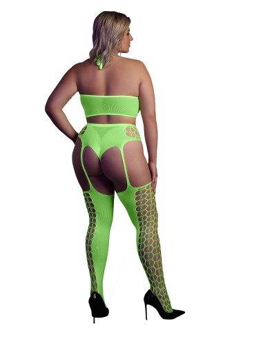 Ensemble Bustier et Porte-Jarretelles 2 Pièces Vert Fluo