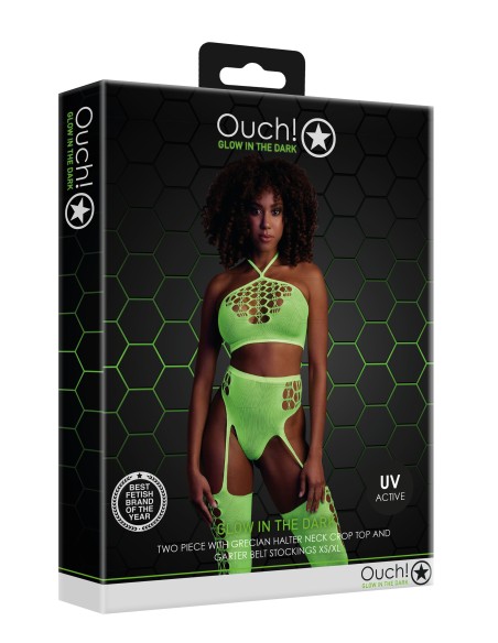 Ensemble Bustier et Porte-Jarretelles 2 Pièces Vert Fluo