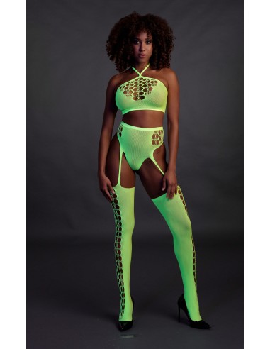 Ensemble Bustier et Porte-Jarretelles 2 Pièces Vert Fluo