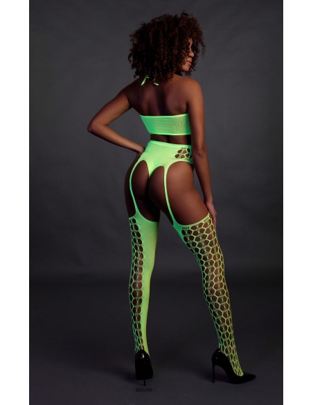 Ensemble Bustier et Porte-Jarretelles 2 Pièces Vert Fluo