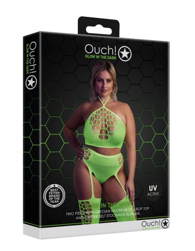 Ensemble Bustier et Porte-Jarretelles 2 Pièces Vert Fluo