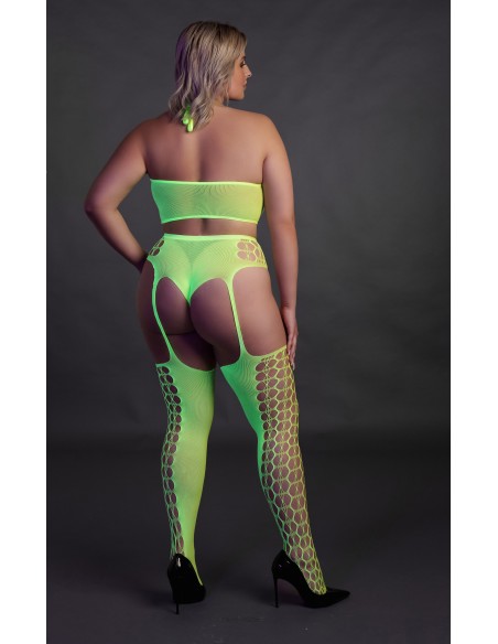 Ensemble Bustier et Porte-Jarretelles 2 Pièces Vert Fluo