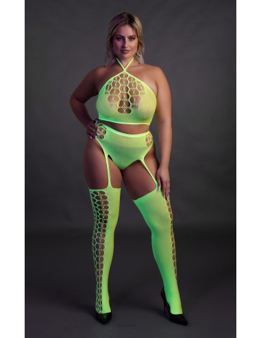 Ensemble Bustier et Porte-Jarretelles 2 Pièces Vert Fluo
