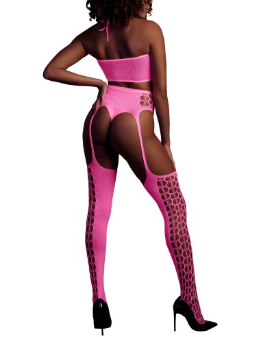 Ensemble Bustier et Porte-Jarretelles 2 Pièces Rose Fluo