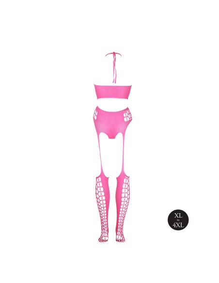 Ensemble Bustier et Porte-Jarretelles 2 Pièces Rose Fluo