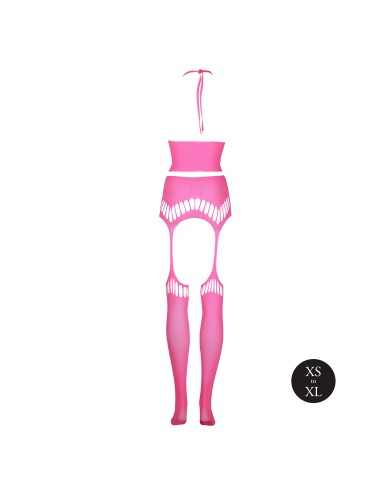 Ensemble Bustier Dos nu et Porte-Jarretelles 2 Pièces Rose Fluo