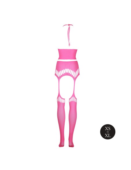 Ensemble Bustier Dos nu et Porte-Jarretelles 2 Pièces Rose Fluo