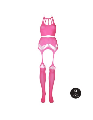 Ensemble Bustier Dos nu et Porte-Jarretelles 2 Pièces Rose Fluo