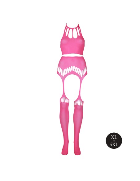 Ensemble Bustier Dos nu et Porte-Jarretelles 2 Pièces Rose Fluo
