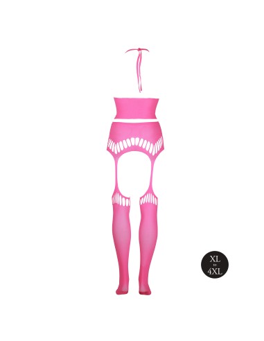 Ensemble Bustier Dos nu et Porte-Jarretelles 2 Pièces Rose Fluo
