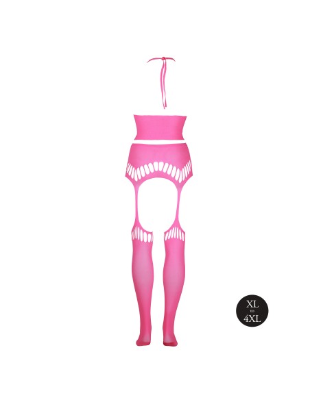 Ensemble Bustier Dos nu et Porte-Jarretelles 2 Pièces Rose Fluo