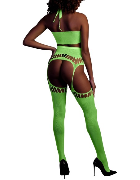 Ensemble Bustier Dos nu et Porte-Jarretelles 2 Pièces Vert Fluo