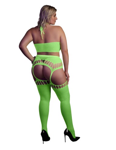 Ensemble Bustier Dos nu et Porte-Jarretelles 2 Pièces Vert Fluo