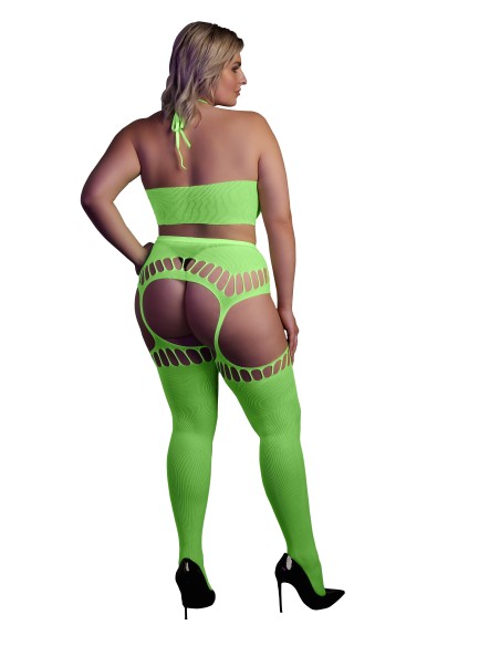 Ensemble Bustier Dos nu et Porte-Jarretelles 2 Pièces Vert Fluo