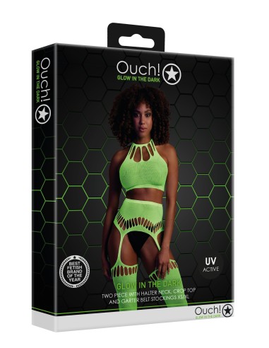 Ensemble Bustier Dos nu et Porte-Jarretelles 2 Pièces Vert Fluo