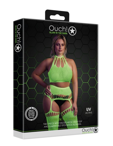 Ensemble Bustier Dos nu et Porte-Jarretelles 2 Pièces Vert Fluo