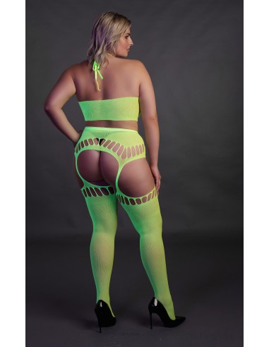 Ensemble Bustier Dos nu et Porte-Jarretelles 2 Pièces Vert Fluo