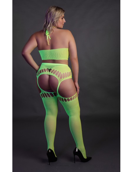 Ensemble Bustier Dos nu et Porte-Jarretelles 2 Pièces Vert Fluo