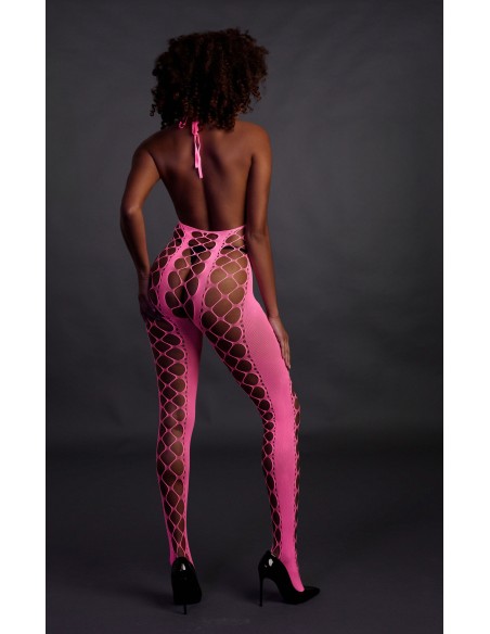 Combinaison Filet et Dos nu Rose Fluo