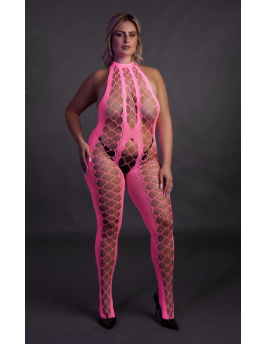Combinaison Filet et Dos nu Rose Fluo
